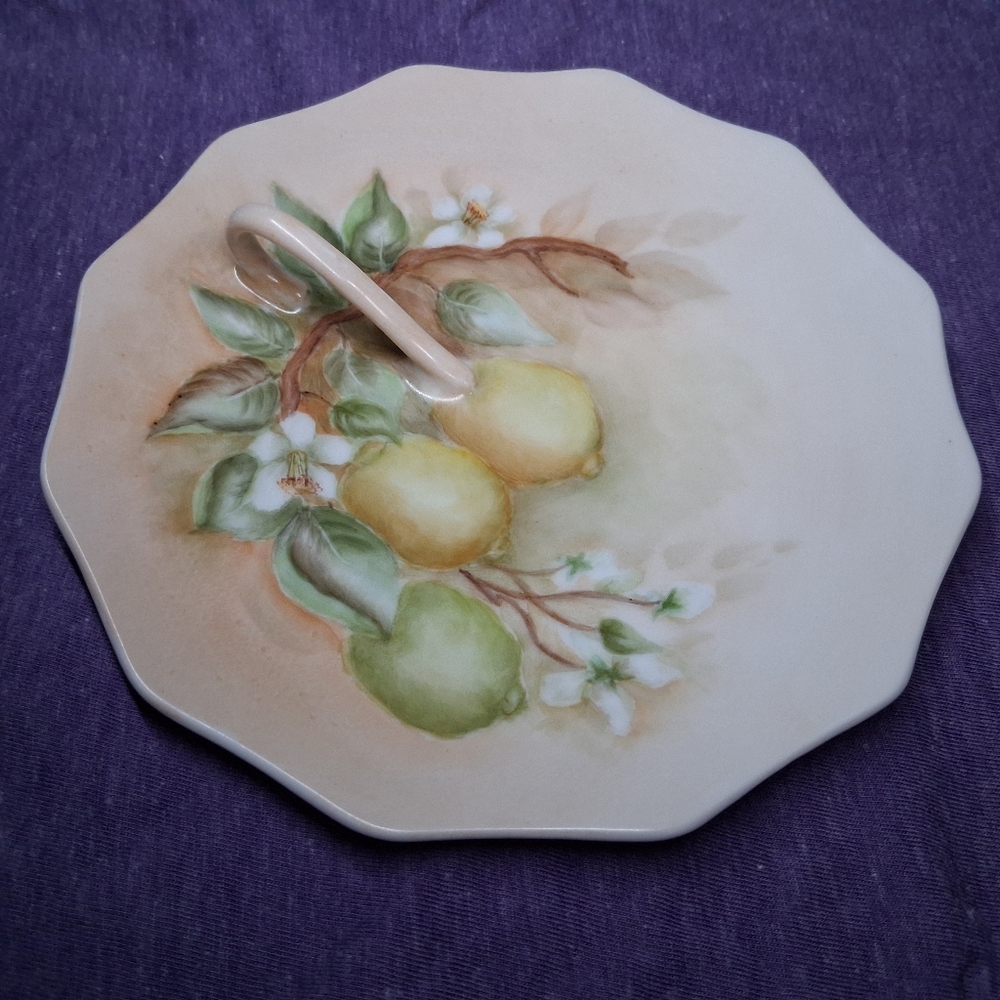 Vintage Hand-painted Fruit Citrus Dish Lemon Tray Tea Service Handled Plate - Picture 8 of 16